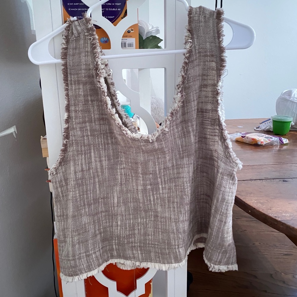 brown and white cropped tank top